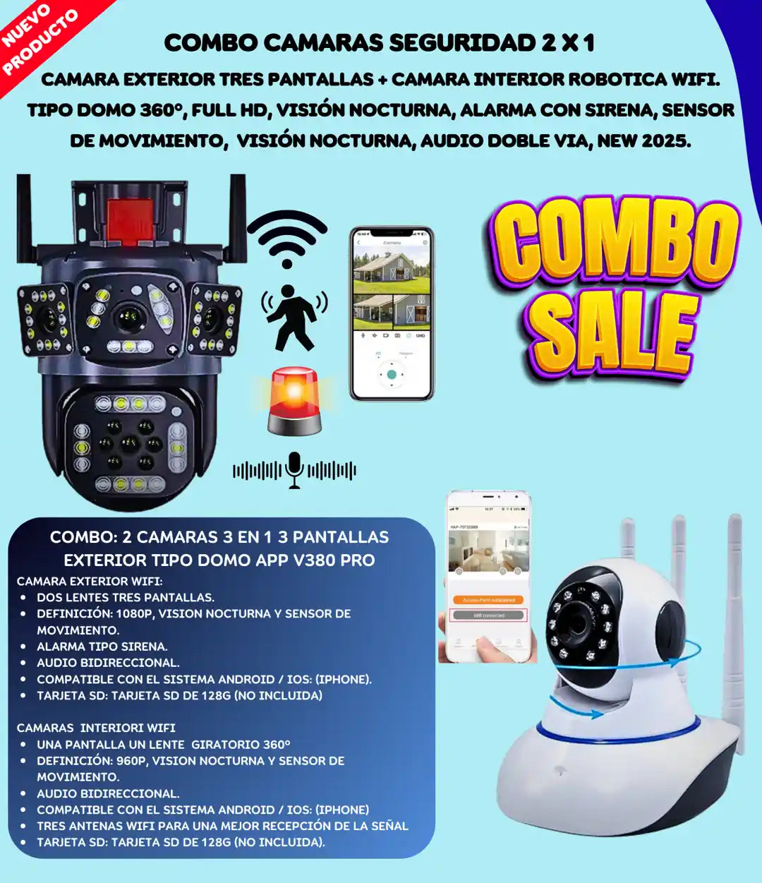 Cámara Inalámbrica WiFi HD Impermeable 🎁 Compra 1 Cámara y Lleva 1 de Regalo Tipo WIFI ROBOTICA
