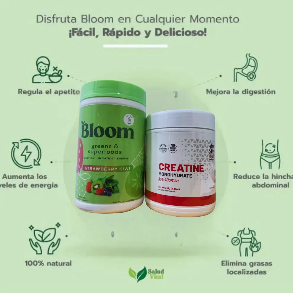 Bloom™ Kiwi y Fresa 🎁 Recibe Gratis Creatina 🔥 Mezcla de Antioxidantes, Probióticos y Verduras