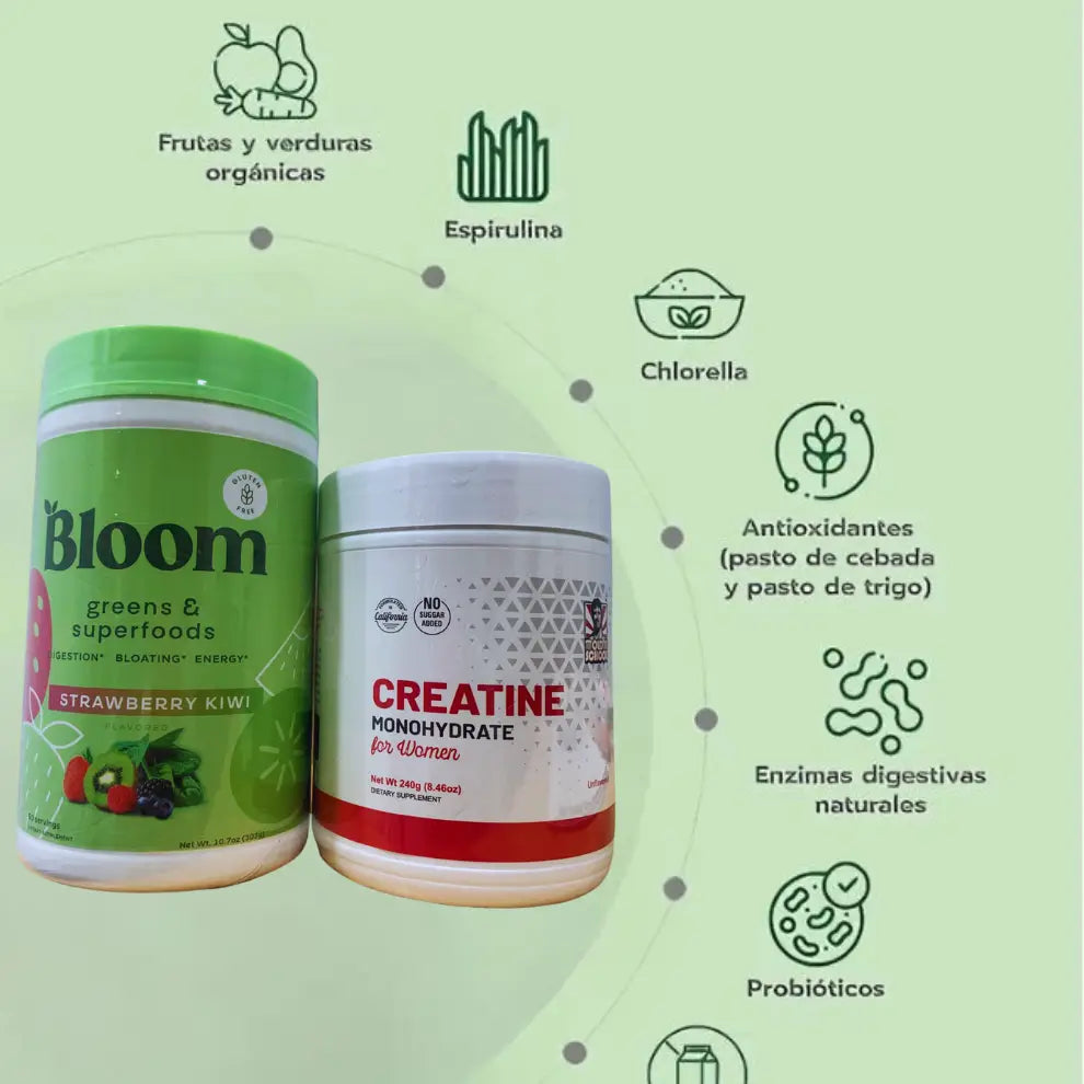 Bloom™ Kiwi y Fresa 🎁 Recibe Gratis Creatina 🔥 Mezcla de Antioxidantes, Probióticos y Verduras