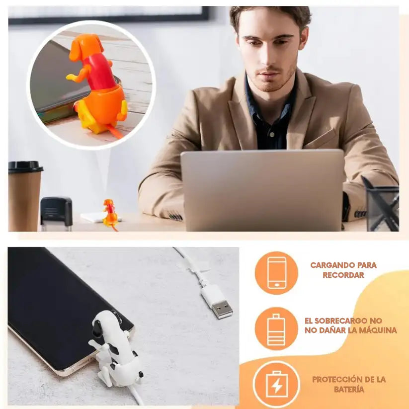 Cargador para iPhone y Tipo-C con Diseño de Perro Divertido en Acción