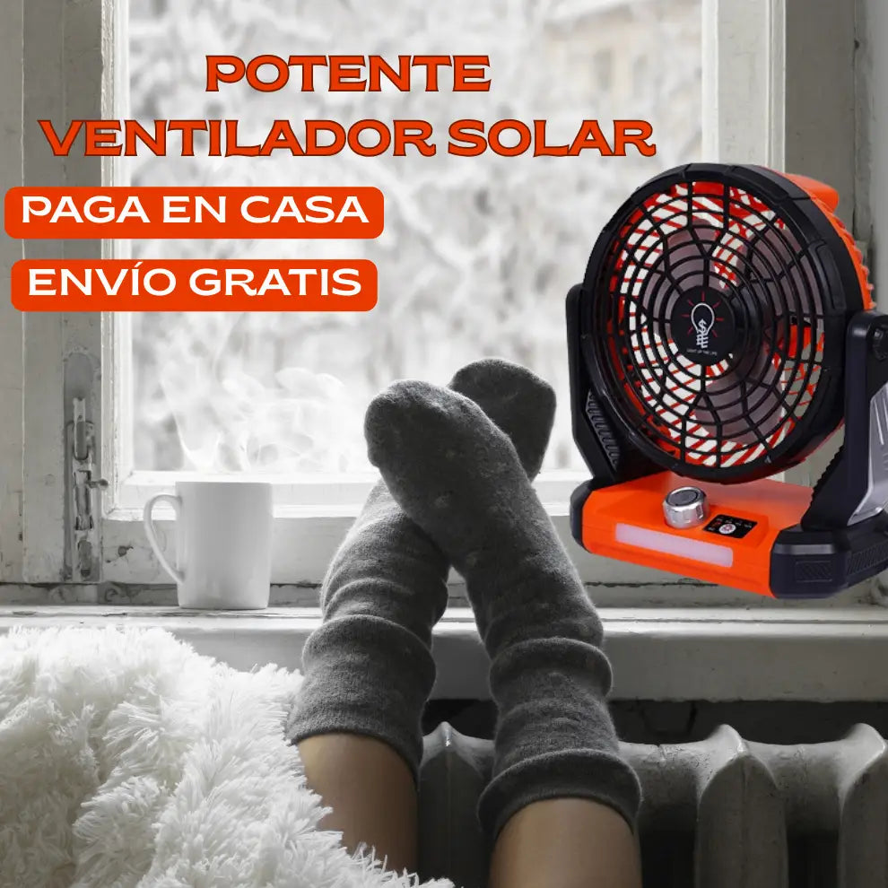 Ventilador Solar 3 en 1 portátil con Lámpara, Powerbank, Luz LED y Control Remoto