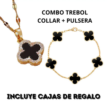 COLLAR Y PULSERA TRÉBOL 🎁 CON HERMOSA CAJA DE REGALO ➕ ENVÍO GRATIS