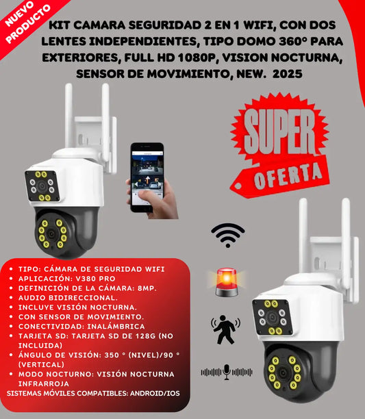 Cámara 2 Lentes Inalámbrica WiFi HD Impermeable ➕Envio Gratis