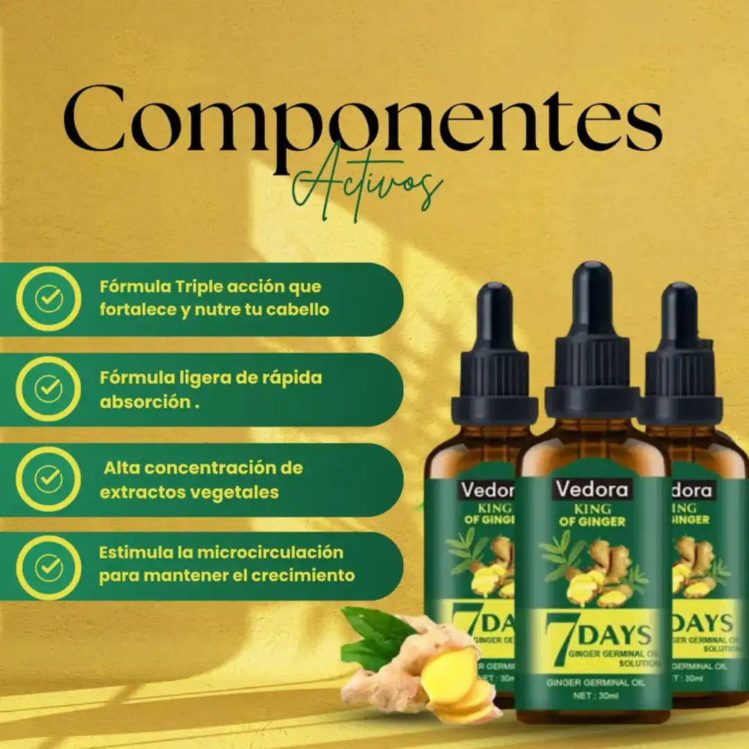 7DAYS ™ ACEITE ESENCIAL DE JENGIBRE REVITALIZANTE ANTI CAIDA Y CRECIMIENTO ACELERADO PARA EL CABELLO