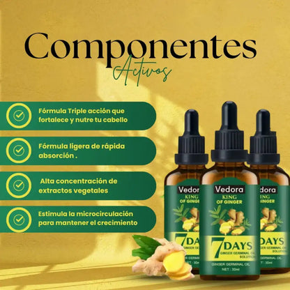 7DAYS ™ ACEITE ESENCIAL DE JENGIBRE REVITALIZANTE ANTI CAIDA Y CRECIMIENTO ACELERADO PARA EL CABELLO