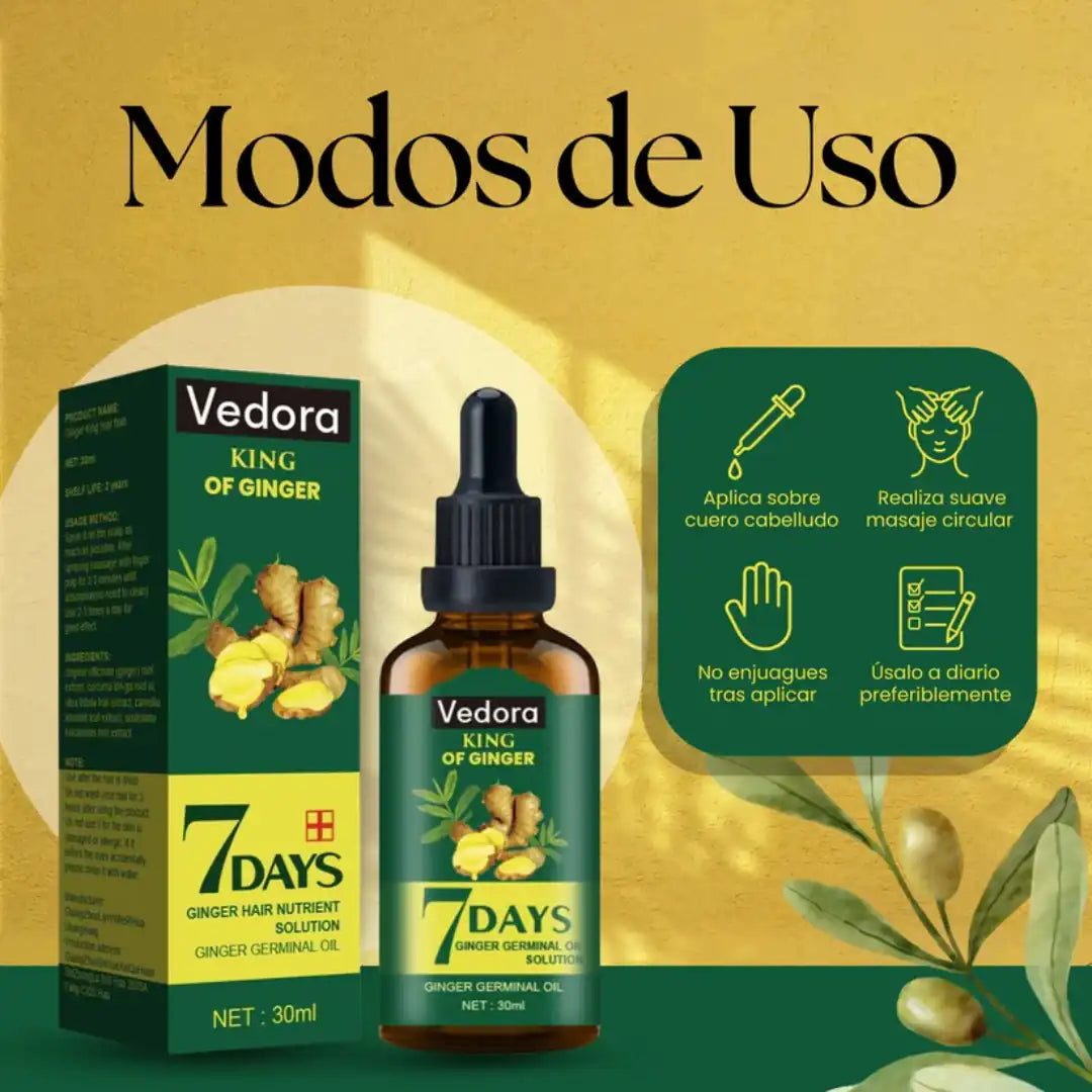 7DAYS ™ ACEITE ESENCIAL DE JENGIBRE REVITALIZANTE ANTI CAIDA Y CRECIMIENTO ACELERADO PARA EL CABELLO