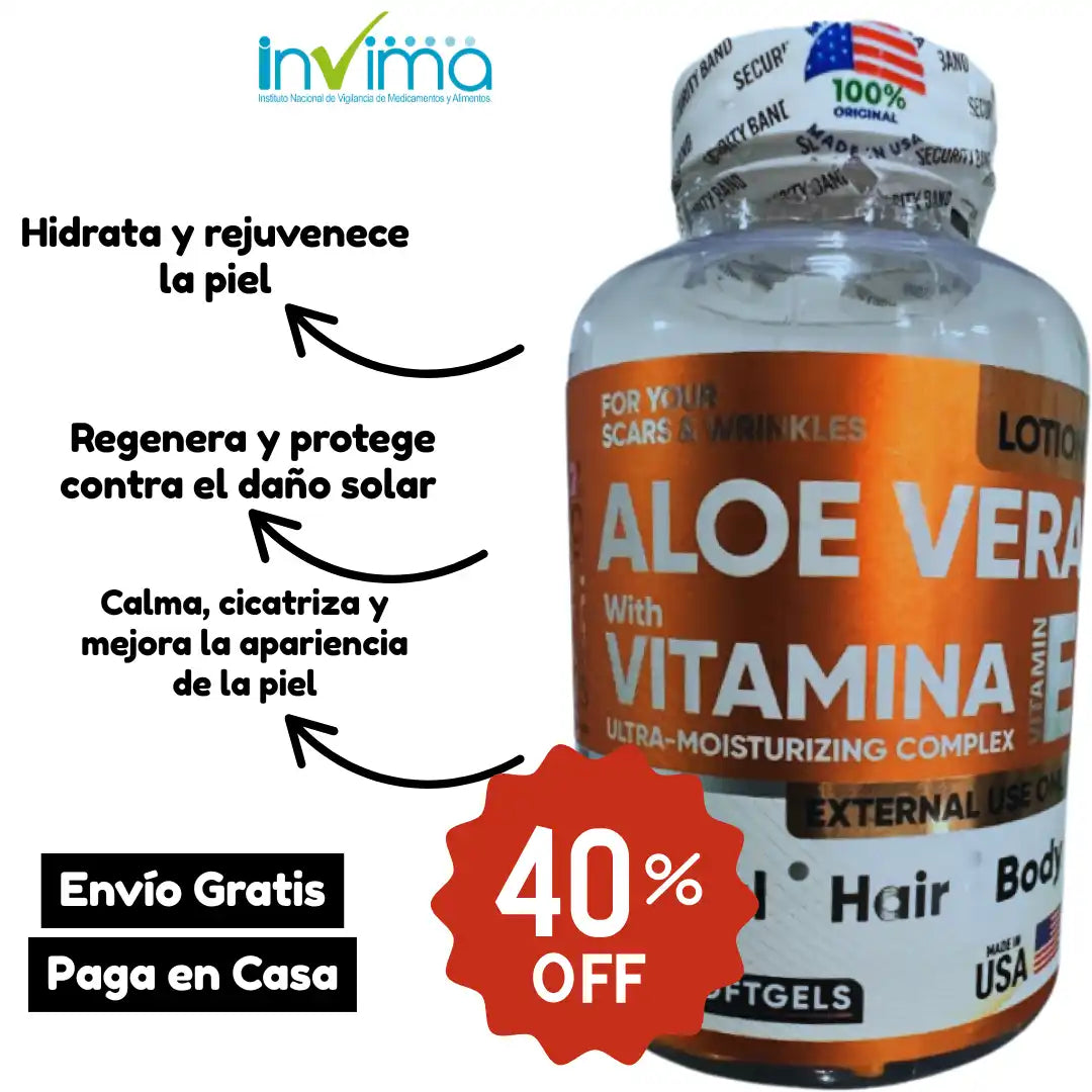 2 EN 1 Aloe Vera & Vitamina E Ultra Concentrado de 60 Caps ➕ Envío Gratis