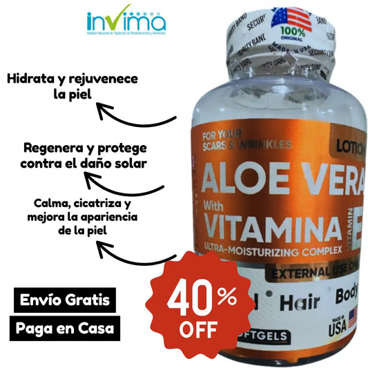 2 EN 1 Aloe Vera & Vitamina E Ultra Concentrado de 60 Caps ➕ Envío Gratis