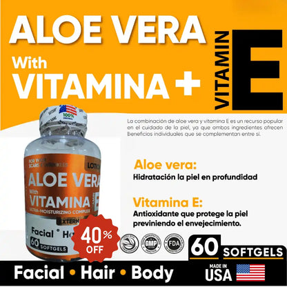 2 EN 1 Aloe Vera & Vitamina E Ultra Concentrado de 60 Caps ➕ Envío Gratis