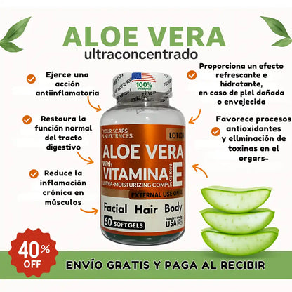 2 EN 1 Aloe Vera & Vitamina E Ultra Concentrado de 60 Caps ➕ Envío Gratis