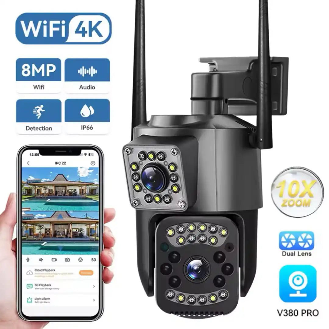 Cámara de Seguridad PTZ con Doble Lente Exterior Wifi ✨ Seguridad con visión doble y cobertura 360°