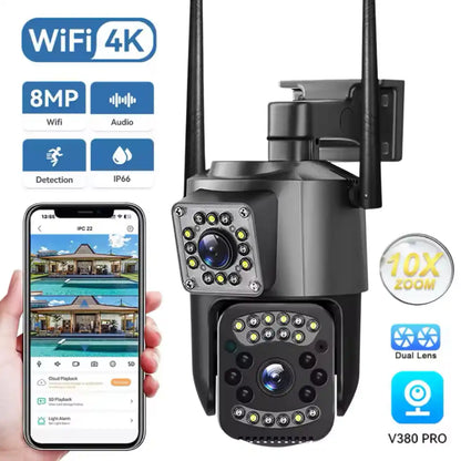 Cámara de Seguridad PTZ con Doble Lente Exterior Wifi ✨ Seguridad con visión doble y cobertura 360°