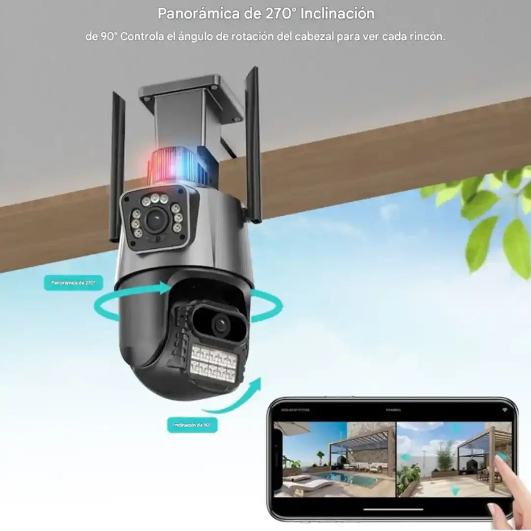 Cámara de Seguridad PTZ con Doble Lente Exterior Wifi ✨ Seguridad con visión doble y cobertura 360°