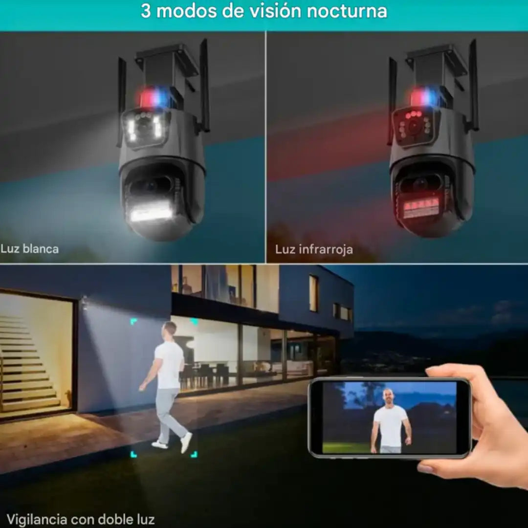 Cámara de Seguridad PTZ con Doble Lente Exterior Wifi ✨ Seguridad con visión doble y cobertura 360°