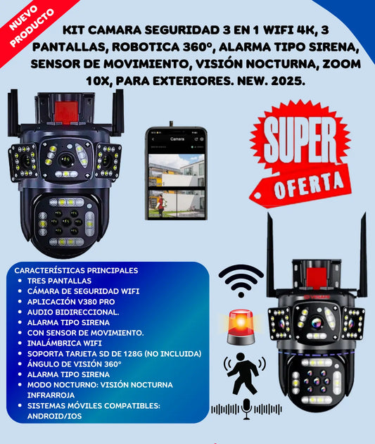 Cámara De Seguridad Inalámbrica De Vigilancia Wifi 6k Para Exteriores ➕ Envío Gratis