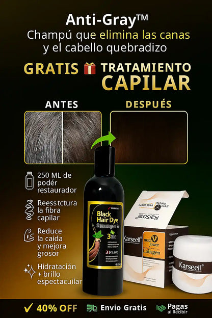 Anti-Gray™  Shampoo que elimina las canas y el cabello quebradizo 🎁 GRATIS TRATAMIENTO CAPILAR ➕ Envío Gratis