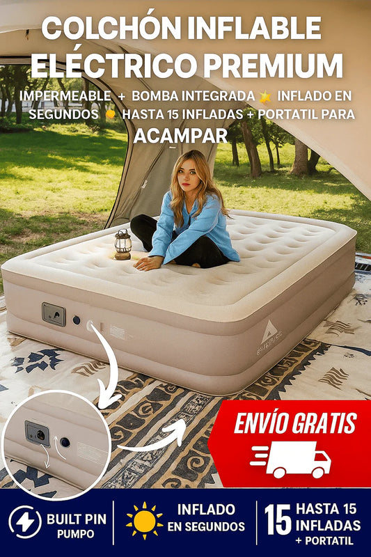 Colchón Inflable Eléctrico Premium 2 en 1 (Impermeable + Bomba Automática) 🔥 | Envío GRATIS 🚚