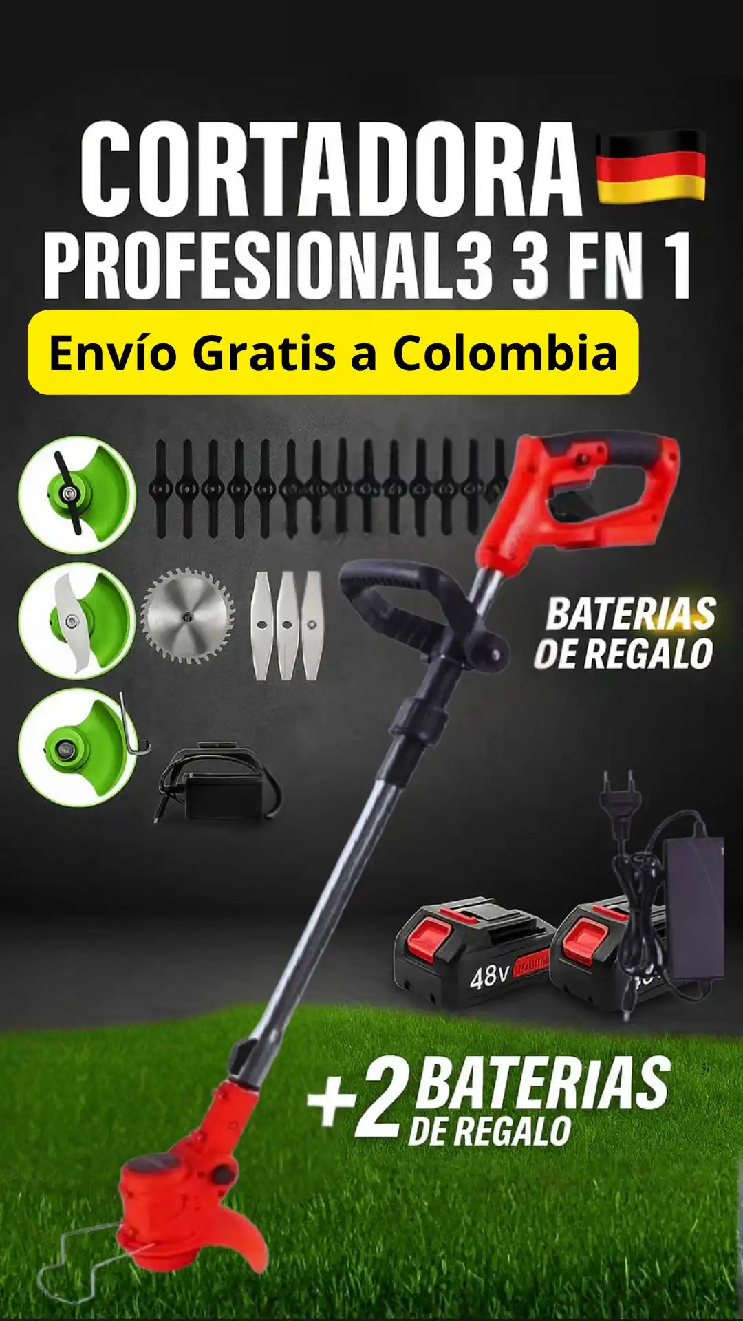 Cortadora Inalámbrica Profesional 3 en 1 Alemana (Incluye 2 Baterías de Regalo) ➕ Envío GRATIS