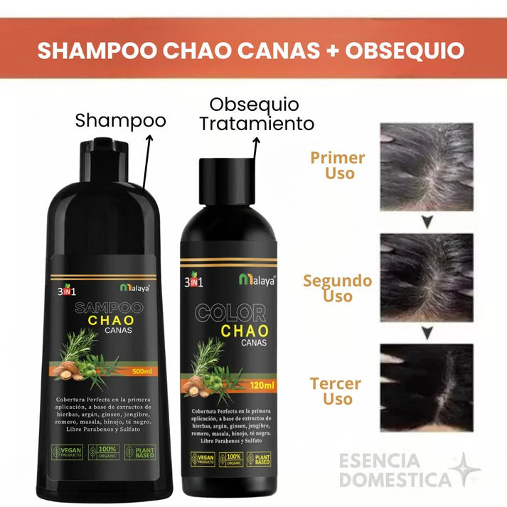 Shampoo Chao Canas Cabello joven, brillante y sin canas, naturalmente ✨ ReviveGlow™  ➕ Obsequios🎁