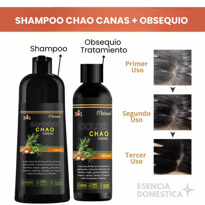 Shampoo Chao Canas Cabello joven, brillante y sin canas, naturalmente ✨ ReviveGlow™  ➕ Obsequios🎁