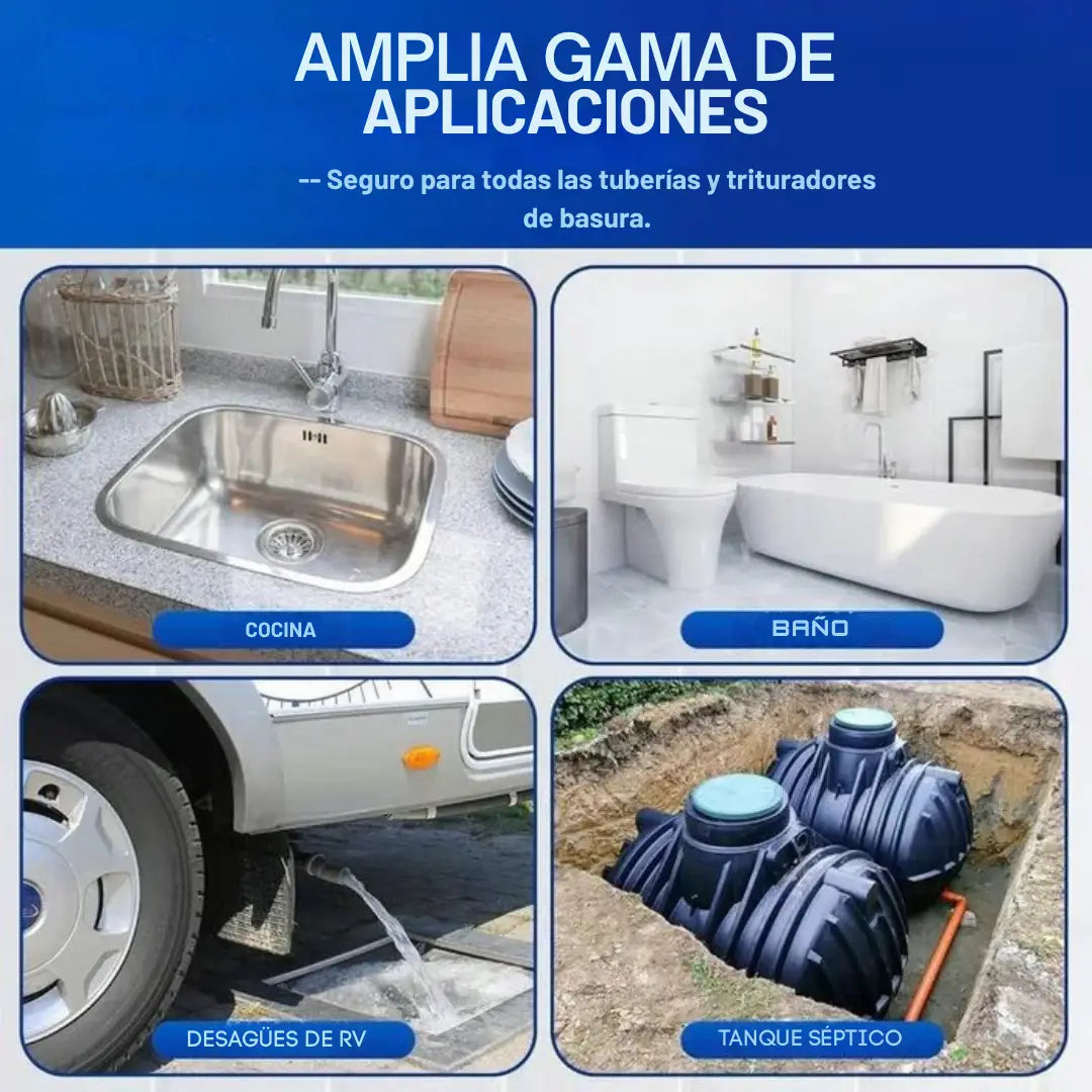 Potente Desatascador de Desagües para Cocina y Baño - Disuelve más de 200 tipos de Obstrucciones y Elimina el 49% de las Bacterias