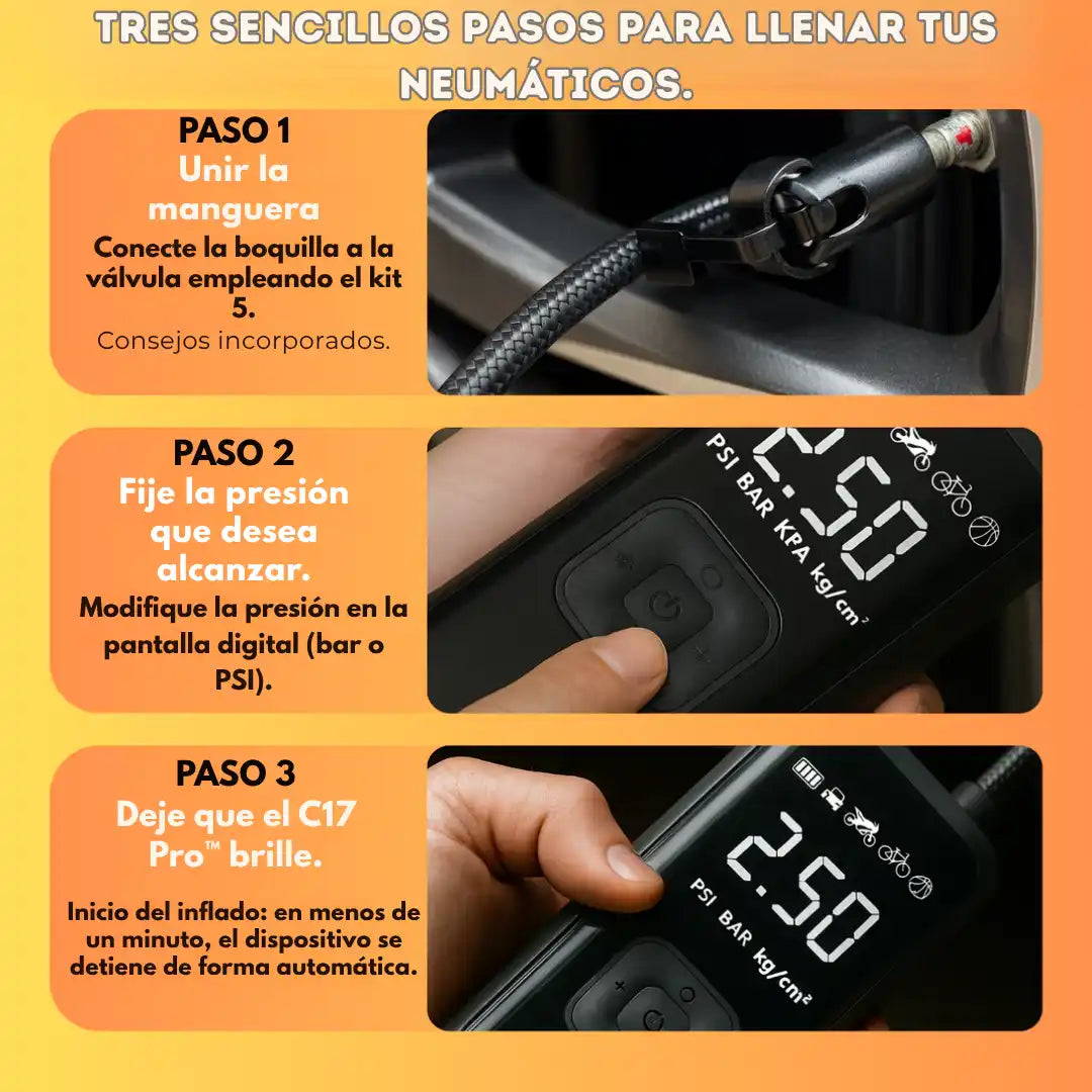 C17 Pro™ – Compresor de Aire Inalámbrico Profesional e Inteligente ➕ Envío Gratis