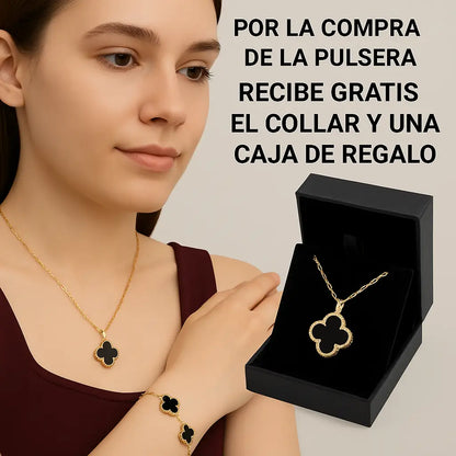 COLLAR Y PULSERA TRÉBOL 🎁 CON HERMOSA CAJA DE REGALO ➕ ENVÍO GRATIS