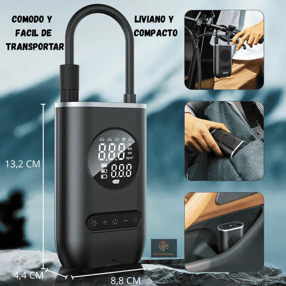 Compresor Digital de Aire Portatil para Auto, Moto, Bici, Pelota, y Más...