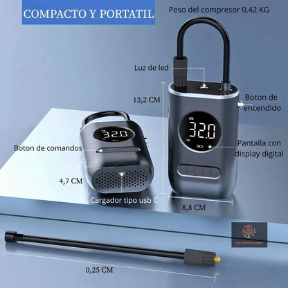 Compresor Digital de Aire Portatil para Auto, Moto, Bici, Pelota, y Más...
