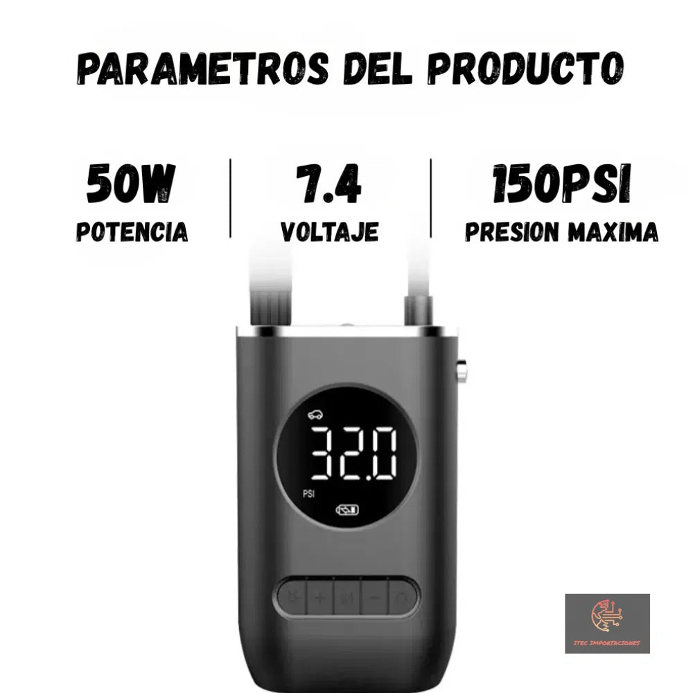 Compresor Digital de Aire Portatil para Auto, Moto, Bici, Pelota, y Más...