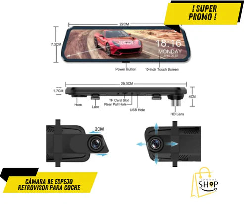 RETROVISOR CON CAMARA DELANTERA Y TRASERA➕ ENVIO GRATIS